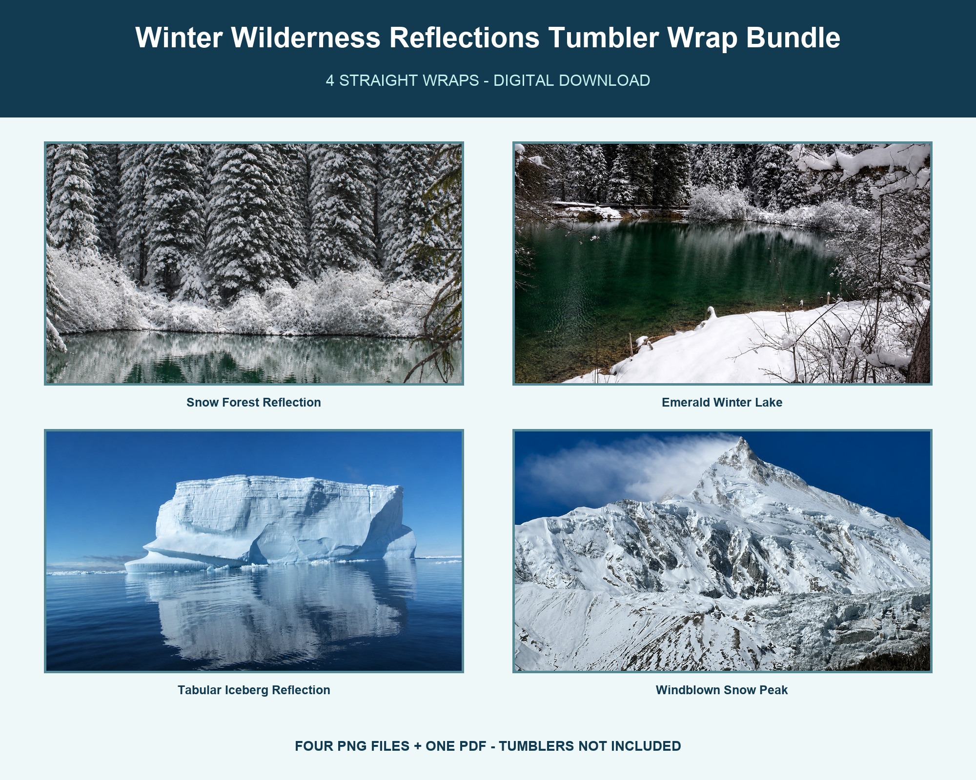 Four Winter Wilderness Reflections tumbler wrap designs