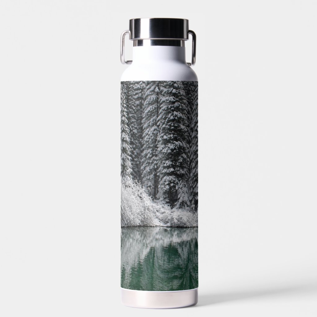 Winter landscape artwork on a customizable insulated bottle